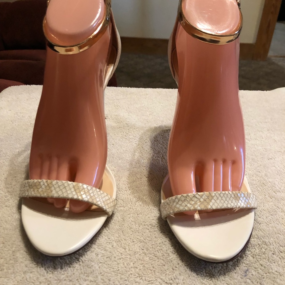 INC International Concepts White and Blush Strappy Stiletto Heels - Picture 2 of 6